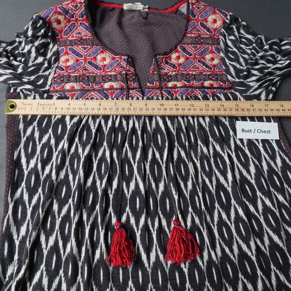 Anthropologie One September Top XS Ikat Boho Peasant Artsy Sheer Back Statement - Picture 10 of 14